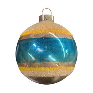 Vintage glass Christmas ornament Shiny Brite mica unsilvered striped ball 2"